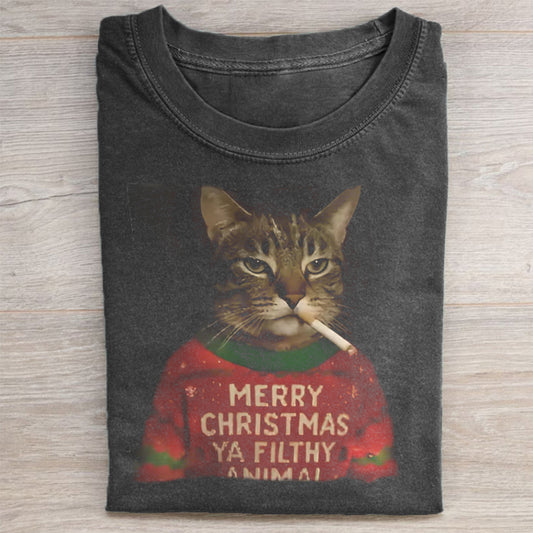 Funny Christmas Smoking Cat T-shirt
