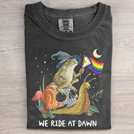 Rainbow Flag We Ride at Dawn Funny Frog LGBTQ T-shirt