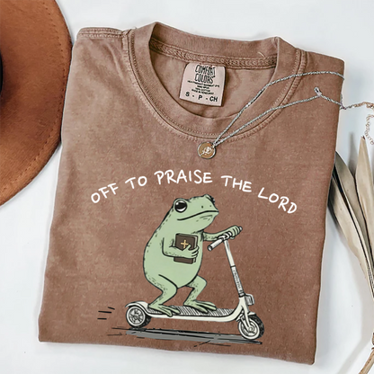 Funny Frog Off To Praise The Lord Christian T-shirt