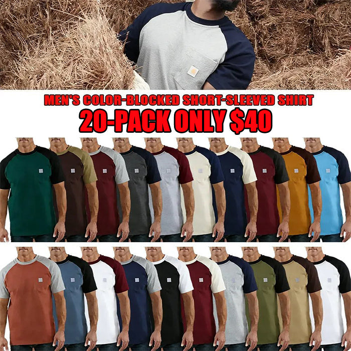 Men's color-blocked short-sleeved shirt
