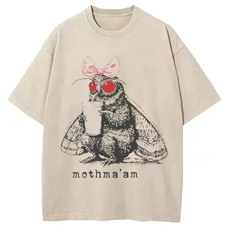 Mothma'am Funny Mothman DTG Printing Washed T-Shirt