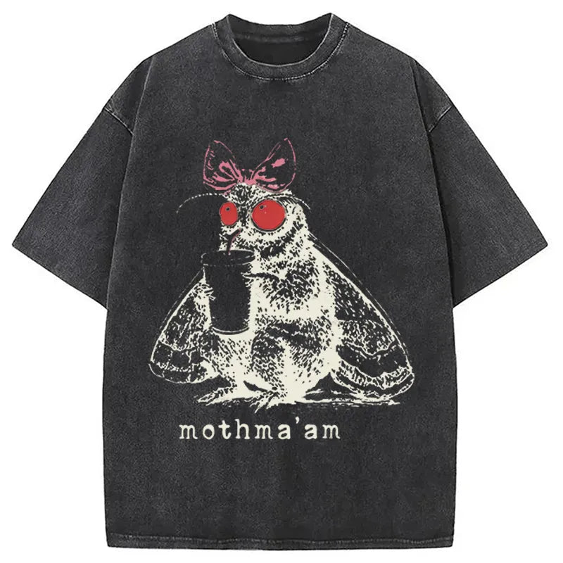 Mothma'am Funny Mothman DTG Printing Washed T-Shirt