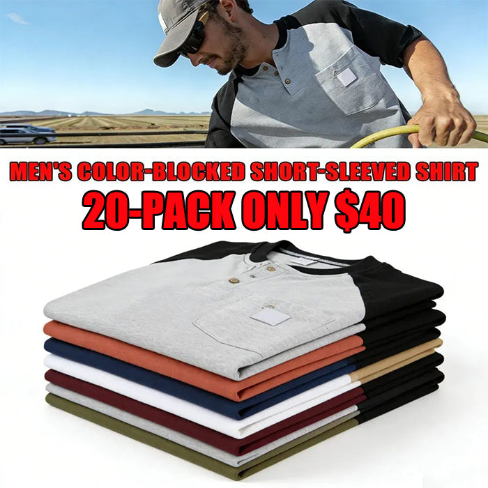 Men's color-blocked short-sleeved shirt