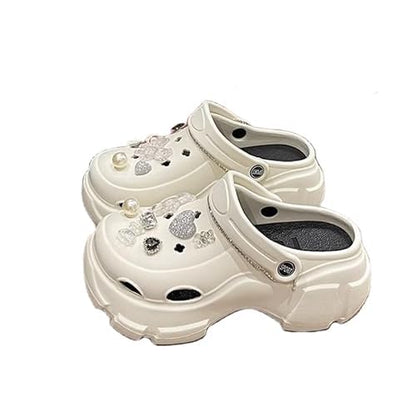 Women's Platform Clogs Slip On Slides Shoes Beach Sandals Gardener Clog Hight Heels Mule Slippers Garden Shoes DIY Accessories Sandals
