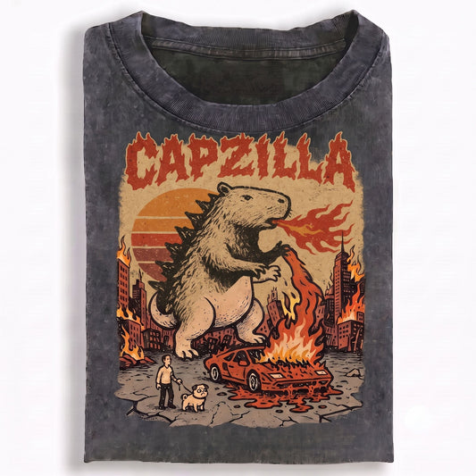 Retro Capybara Monster Fire T-Shirt