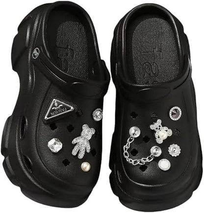 Women's Platform Clogs Slip On Slides Shoes Beach Sandals Gardener Clog Hight Heels Mule Slippers Garden Shoes DIY Accessories Sandals