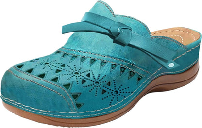 Women's Clogs Summer Comfortable Arch Support Wedge Sandals Hollow Out Closed Toe Slip On Slippers Shoes
