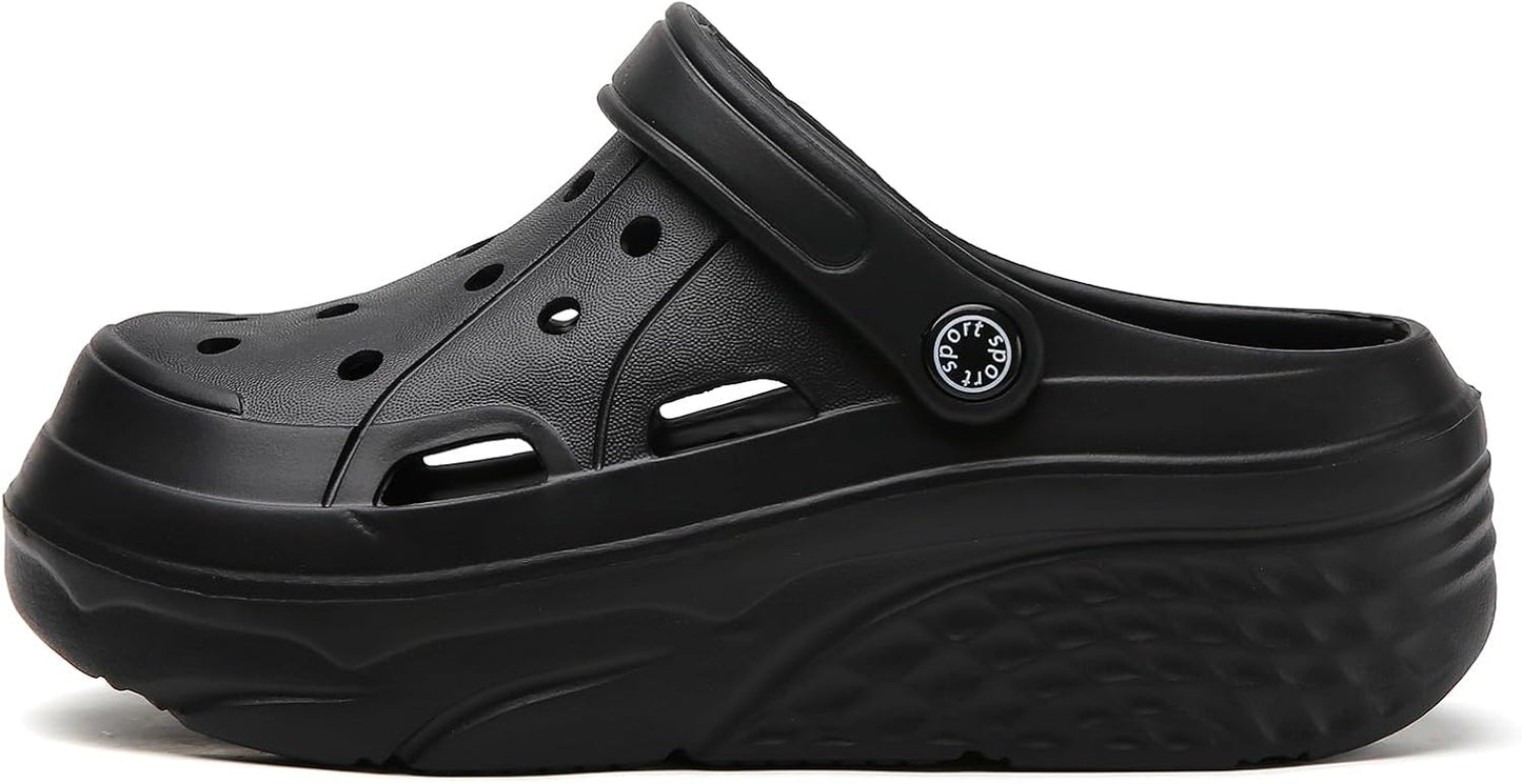 SECHRITE Womens Platform Clogs Garden Shoes Waterproof Beach Pool Sandals Summer Mules Home Slippers Shower Shoes