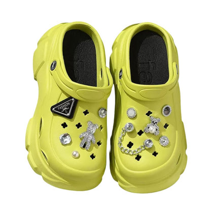 Women's Platform Clogs Slip On Slides Shoes Beach Sandals Gardener Clog Hight Heels Mule Slippers Garden Shoes DIY Accessories Sandals