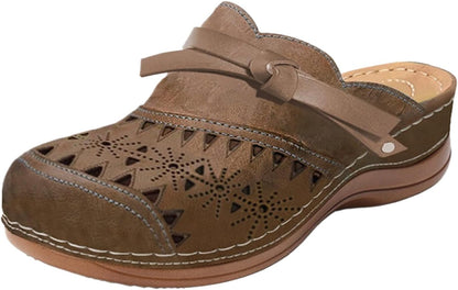 Women's Clogs Summer Comfortable Arch Support Wedge Sandals Hollow Out Closed Toe Slip On Slippers Shoes
