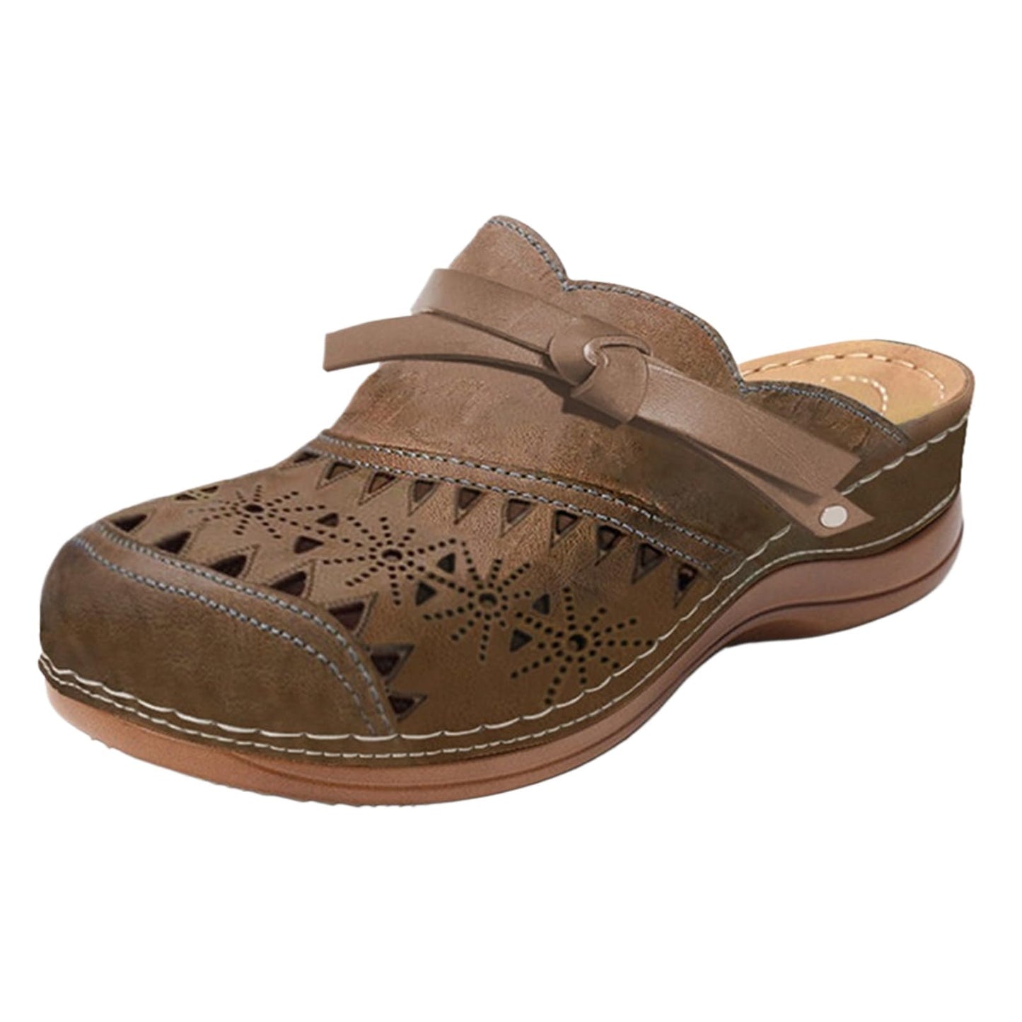 Women's Clogs Summer Comfortable Arch Support Wedge Sandals Hollow Out Closed Toe Slip On Slippers Shoes