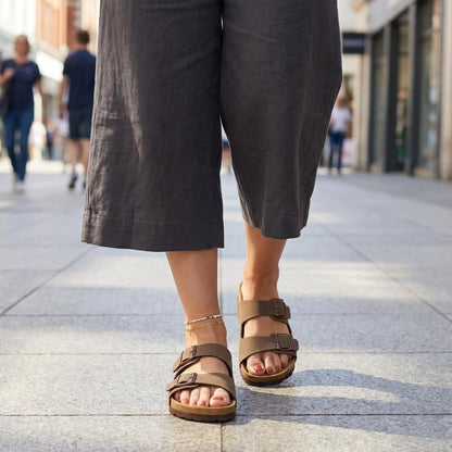 CUSHIONAIRE Lane Cork Footbed Womens Sandals Comfortable Double Buckle Slip On Sandals for Women with Arch Support and Classic Two Strap Design