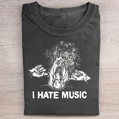 I Hate Music DTG Printing Washed T-Shirt