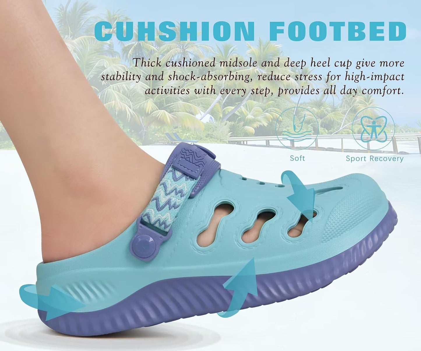 KuaiLu Womens Classic Recovery Clogs Comfortable Walking Cushion Sandals for Women Relif Plantar Fasciitis Ladies Orthotic Arch Support Slip-on Mules, Adult Slip Resistant Shoes