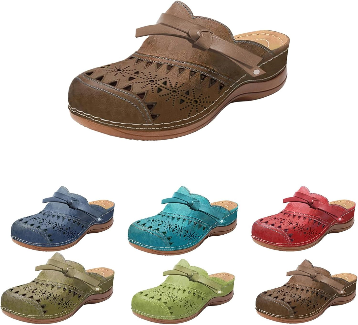 Women's Clogs Summer Comfortable Arch Support Wedge Sandals Hollow Out Closed Toe Slip On Slippers Shoes