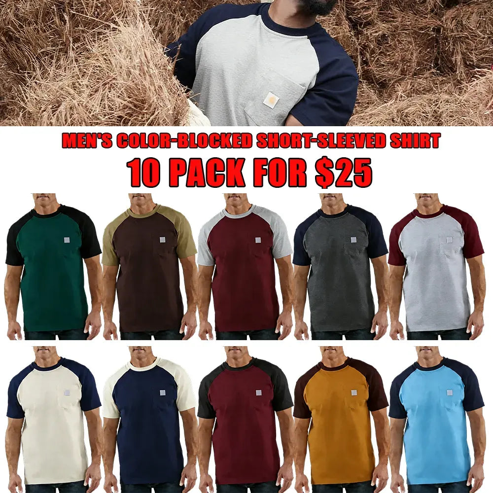 Men's color-blocked short-sleeved shirt