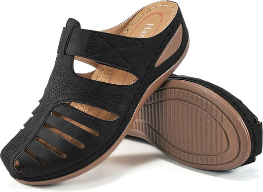 HARENCE Clogs for Women Mules Shoes: Comfortable Dressy Closed Toe Platform Sandals 2026 Summer Casual Adjustable Slip On Walking Wedges
