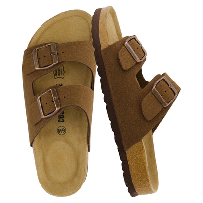 CUSHIONAIRE Lane Cork Footbed Womens Sandals Comfortable Double Buckle Slip On Sandals for Women with Arch Support and Classic Two Strap Design