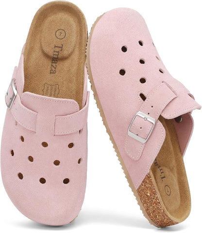 Womens 100% Genuine Suede Clogs Closed Toe Mules with Arch Support | Slip On Potato Shoes Memory Foam Footbed Comfortable Casual Sandals for Daily Wear