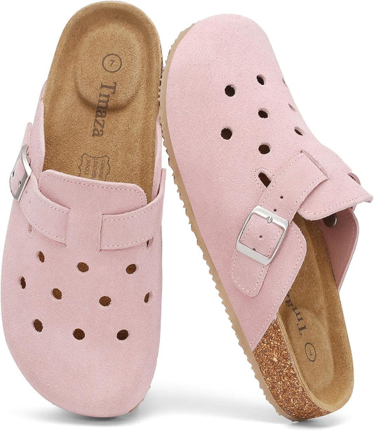 Womens 100% Genuine Suede Clogs Closed Toe Mules with Arch Support | Slip On Potato Shoes Memory Foam Footbed Comfortable Casual Sandals for Daily Wear