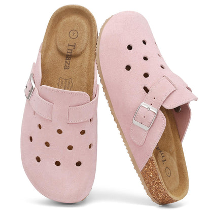 Womens 100% Genuine Suede Clogs Closed Toe Mules with Arch Support | Slip On Potato Shoes Memory Foam Footbed Comfortable Casual Sandals for Daily Wear