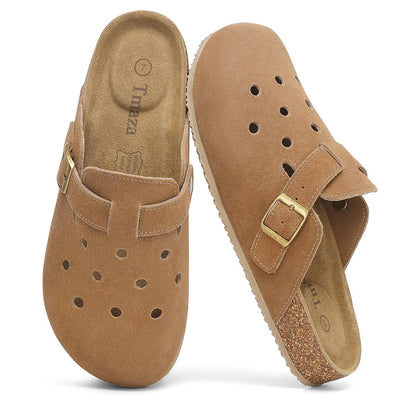 Womens 100% Genuine Suede Clogs Closed Toe Mules with Arch Support | Slip On Potato Shoes Memory Foam Footbed Comfortable Casual Sandals for Daily Wear