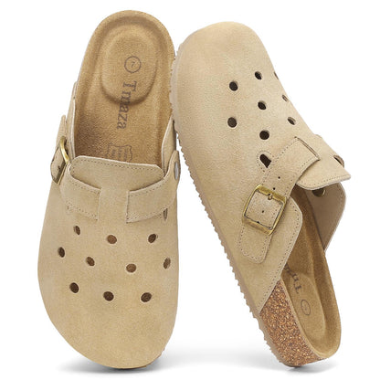 Womens 100% Genuine Suede Clogs Closed Toe Mules with Arch Support | Slip On Potato Shoes Memory Foam Footbed Comfortable Casual Sandals for Daily Wear
