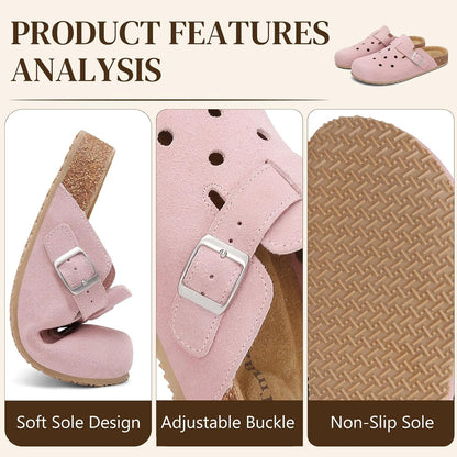 Womens 100% Genuine Suede Clogs Closed Toe Mules with Arch Support | Slip On Potato Shoes Memory Foam Footbed Comfortable Casual Sandals for Daily Wear
