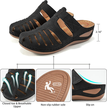 HARENCE Clogs for Women Mules Shoes: Comfortable Dressy Closed Toe Platform Sandals 2026 Summer Casual Adjustable Slip On Walking Wedges