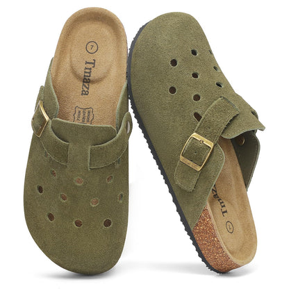 Womens 100% Genuine Suede Clogs Closed Toe Mules with Arch Support | Slip On Potato Shoes Memory Foam Footbed Comfortable Casual Sandals for Daily Wear